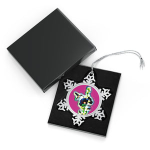 Hummingbird Standing Pewter Neat Pink Snowflake Ornament