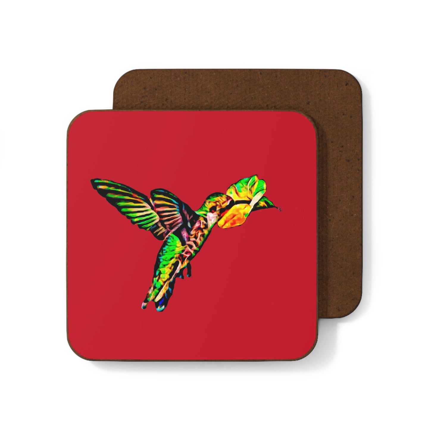 Hummingbird Emerald Sip Red Hardboard Back Coaster