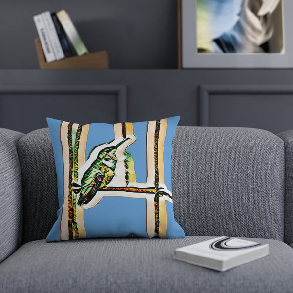 Hummingbird Emerald Light Blue Cushion