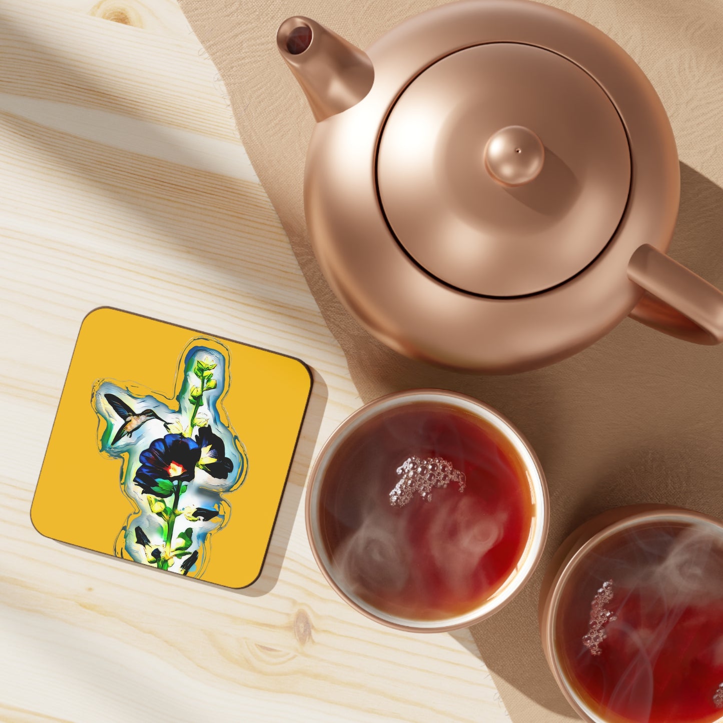 Hummingbird Standing Yellow Hardboard Back Coaster
