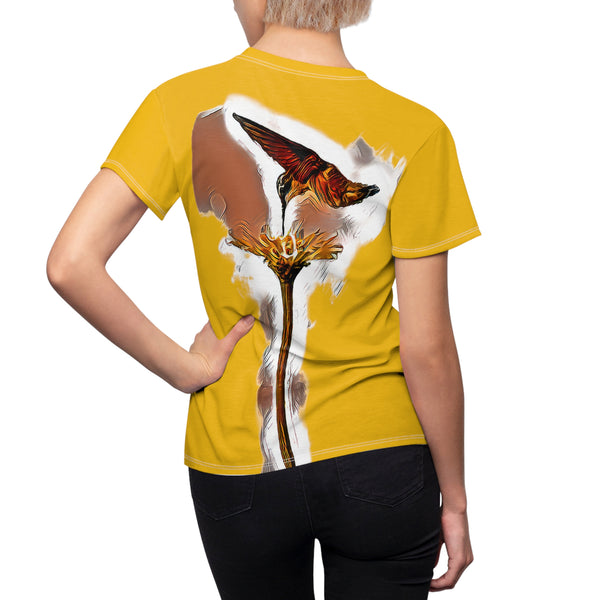 Women's Cut & Sew Hummingbird Flame Yellow Tee (AOP 2)