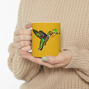 Hummingbird Emerald Light Yellow Ceramic Mug 11oz