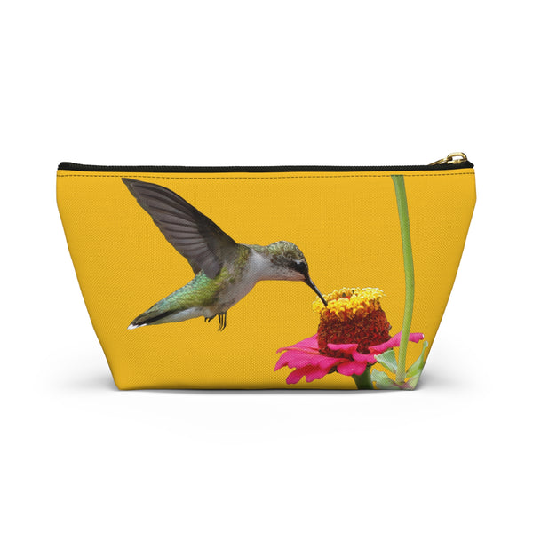 Hummingbird Zinnia Sip Yellow Accessory Pouch w T-bottom