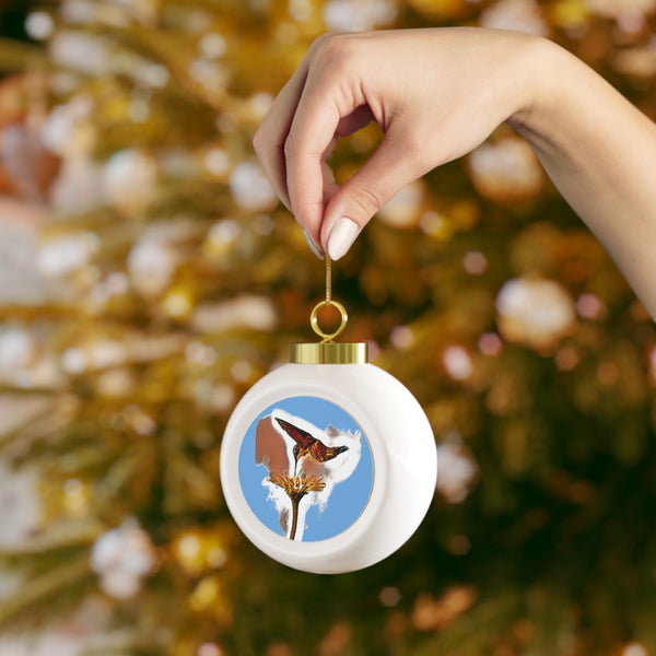 Hummingbird Flame Light Blue Ball Ornament