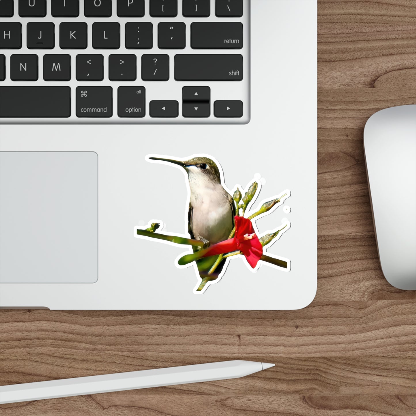 Hummingbird Red Bloom Die-Cut Stickers