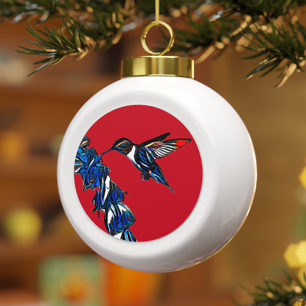 Hummingbird Blue Stick Red Ball Ornament