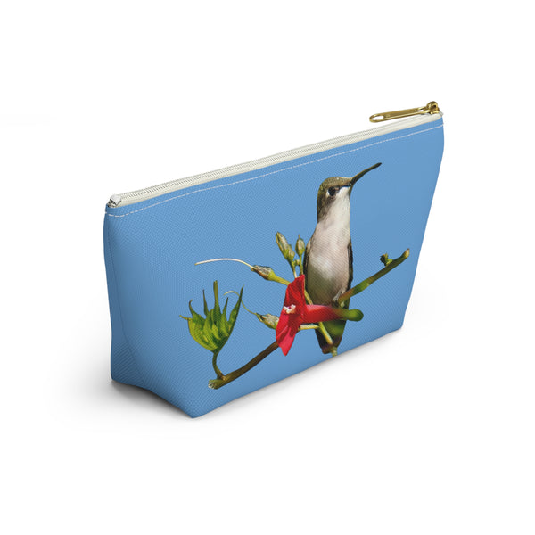 Hummingbird Red Bloom Light Blue Accessory Pouch w T-bottom