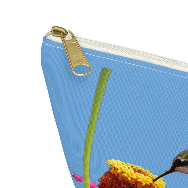 Hummingbird Zinnia Sip Light Blue Accessory Pouch w T-bottom