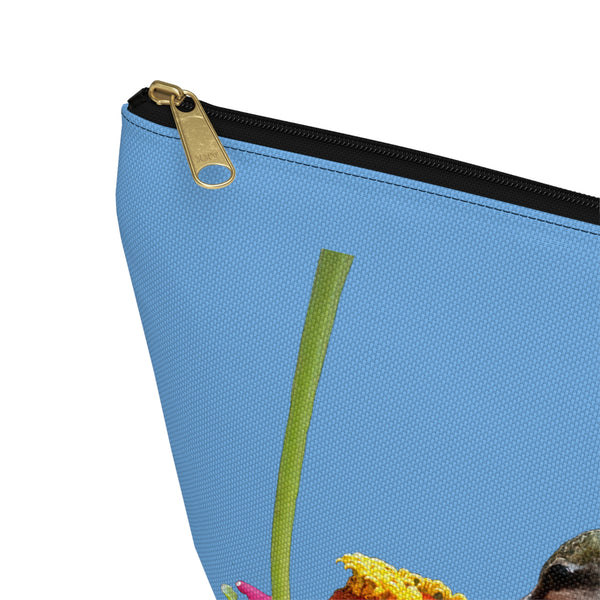 Hummingbird Zinnia Sip Light Blue Accessory Pouch w T-bottom