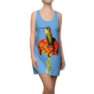 Hummingbird Orange Platform Blue Women's Cut & Sew Racerback Dress (AOP)