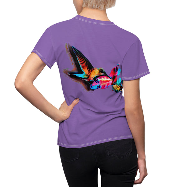 Women's Cut & Sew Hummingbird Landing Purple Tee (AOP 1)