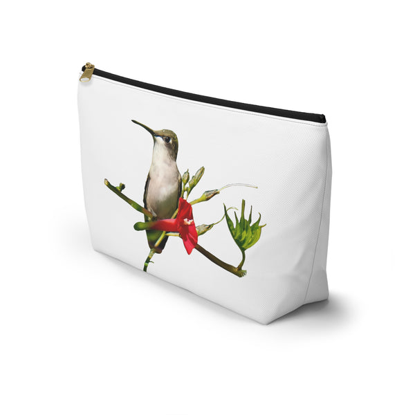 Hummingbird Red Bloom White Accessory Pouch w T-bottom