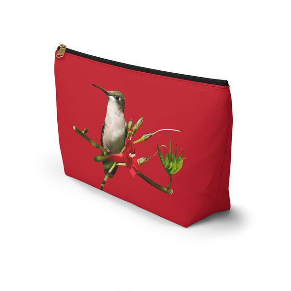 Hummingbird Red Bloom Red Accessory Pouch w T-bottom