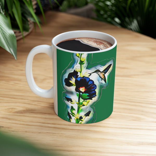 Hummingbird Standing Green Ceramic Mug 11oz