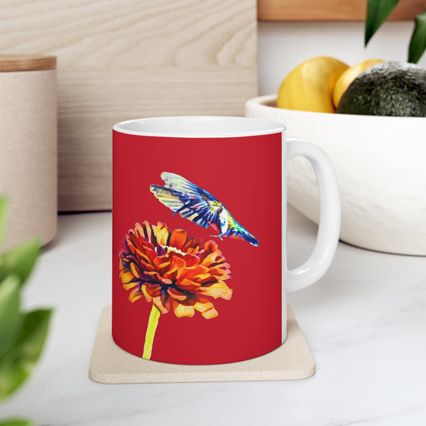 Hummingbird Wings Ceramic Red Mug 11oz