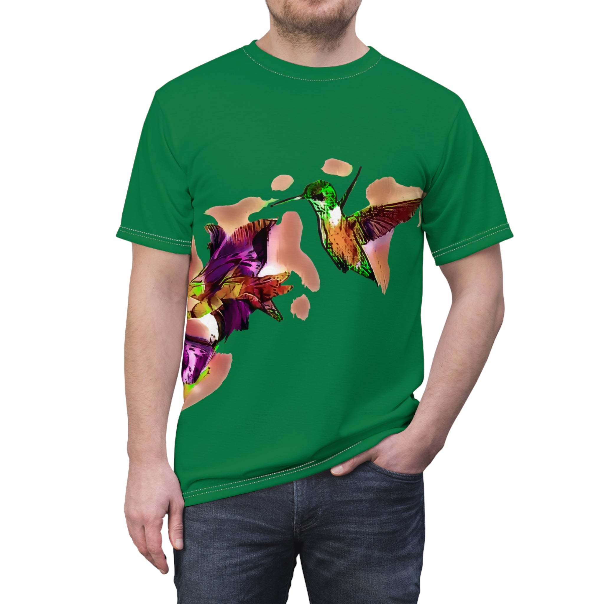 Unisex Cut & Sew Hummingbird Violet Green Tee (AOP 1)