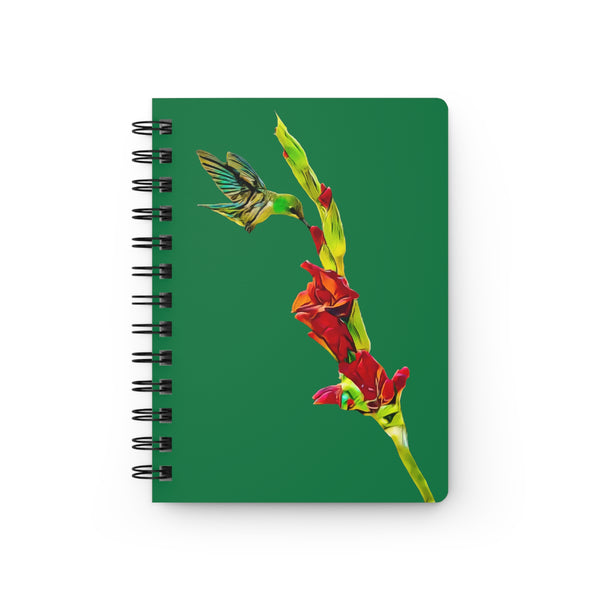 Hummingbird Gladiolus Standing Green Spiral Bound Journal