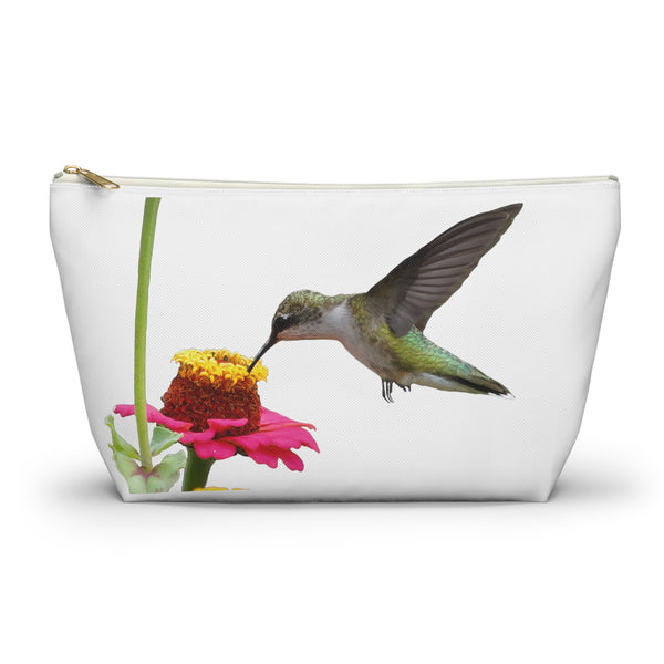 Hummingbird Zinnia Sip White Accessory Pouch w T-bottom