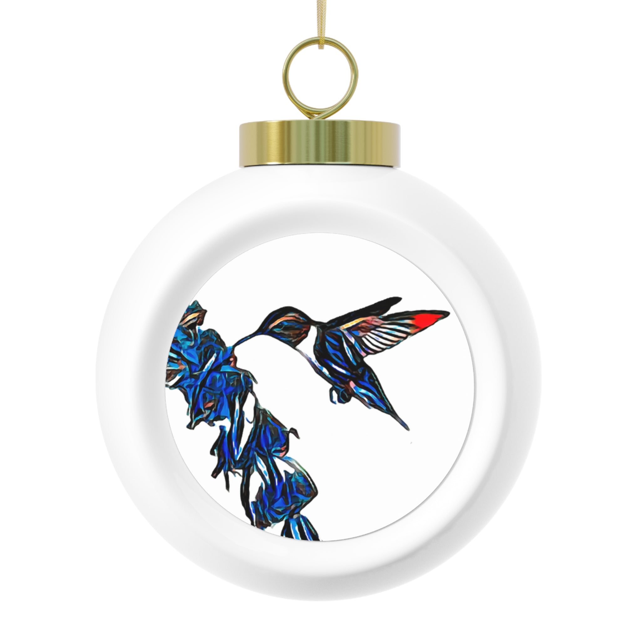 Hummingbird Blue Stick Ball Ornament
