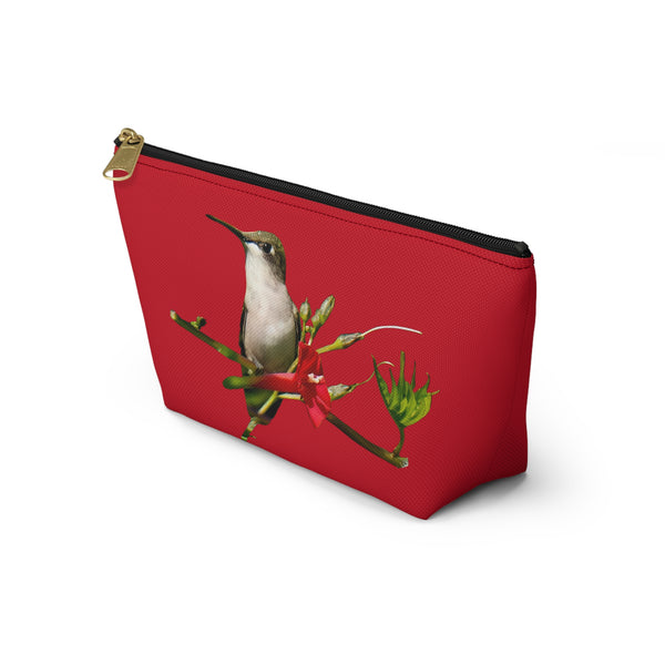 Hummingbird Red Bloom Red Accessory Pouch w T-bottom
