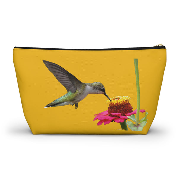 Hummingbird Zinnia Sip Yellow Accessory Pouch w T-bottom