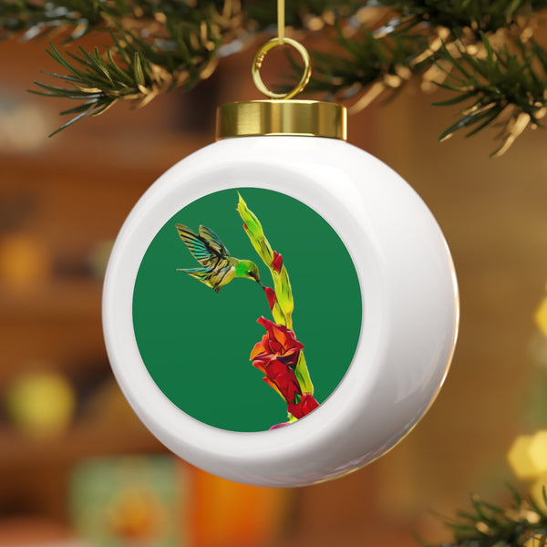 Hummingbird Gladiolus Green Ball Ornament