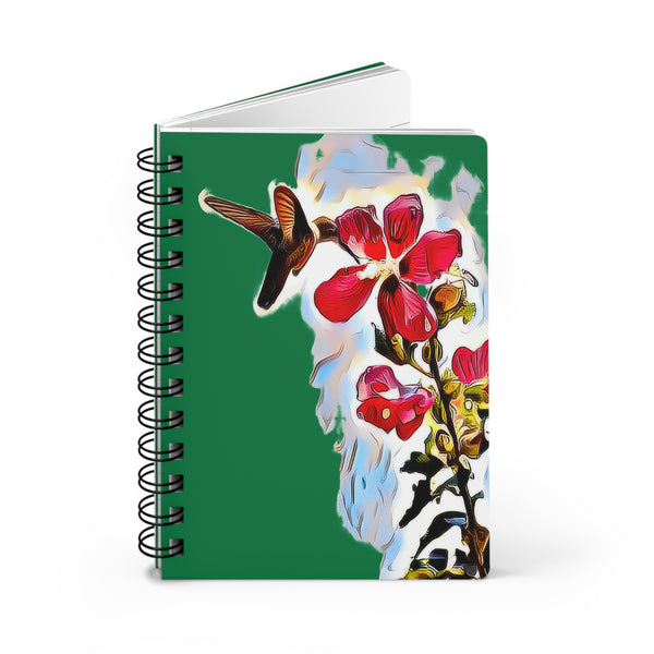 Hummingbird Red Rosa Green Spiral Bound Journal