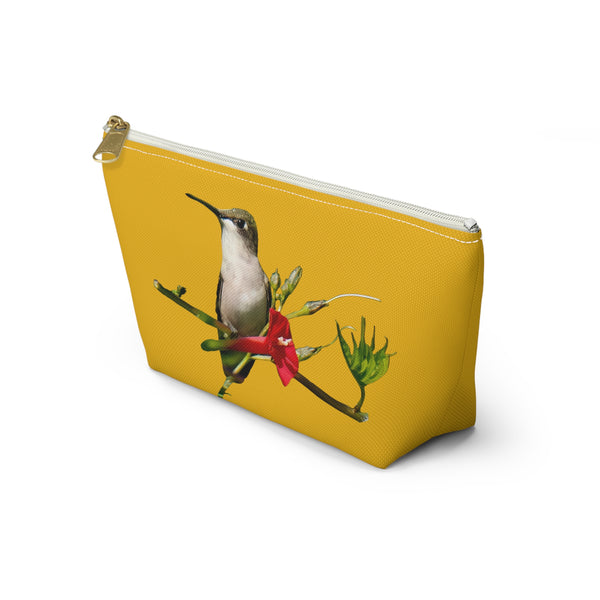 Hummingbird Red Bloom Yellow Accessory Pouch w T-bottom