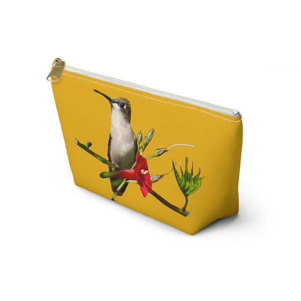 Hummingbird Red Bloom Yellow Accessory Pouch w T-bottom