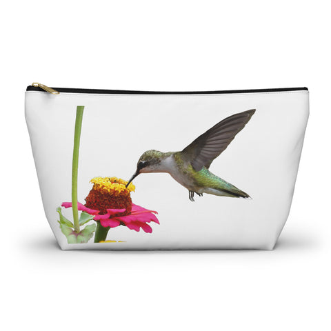 Hummingbird Zinnia Sip White Accessory Pouch w T-bottom
