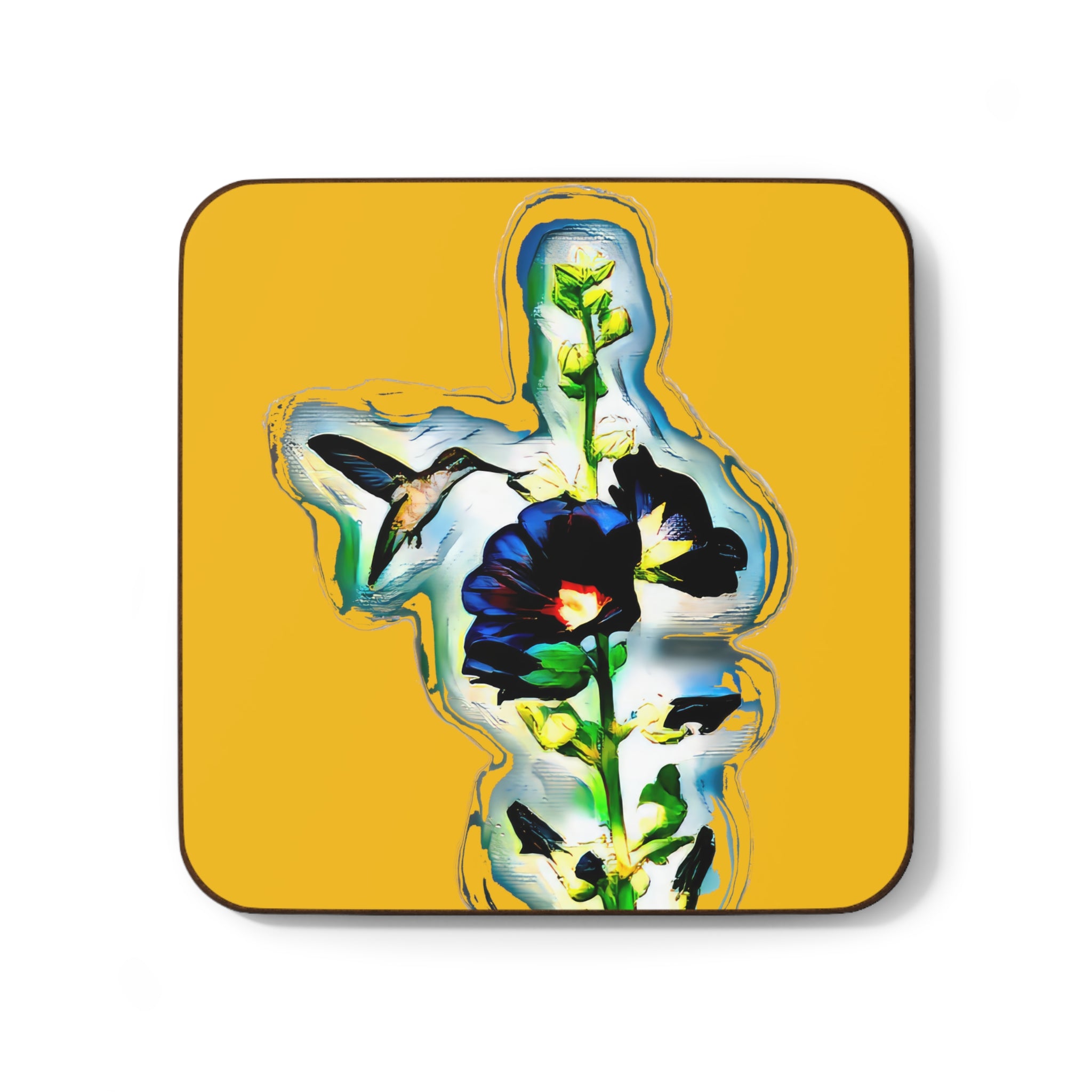 Hummingbird Standing Yellow Hardboard Back Coaster