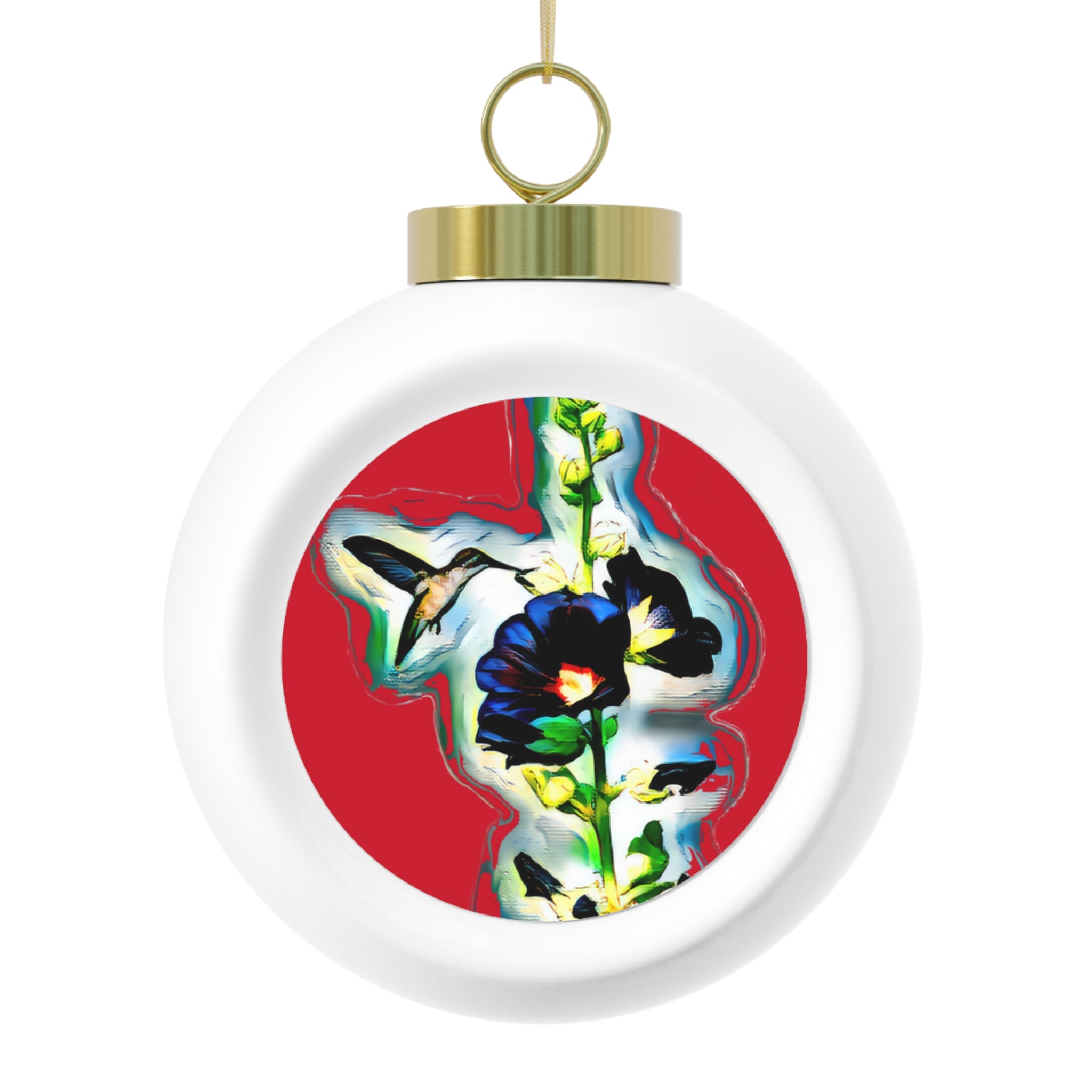 Hummingbird Standing Red Ball Ornament