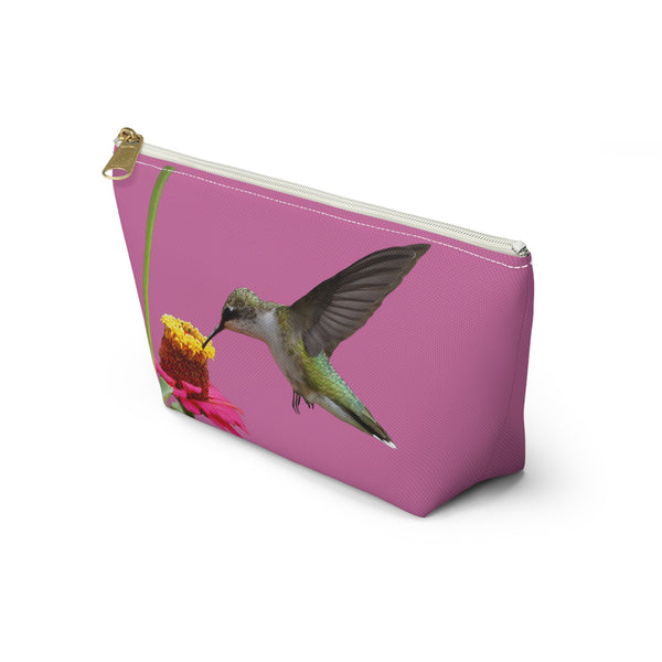 Hummingbird Zinnia Sip Neat Pink Accessory Pouch w T-bottom