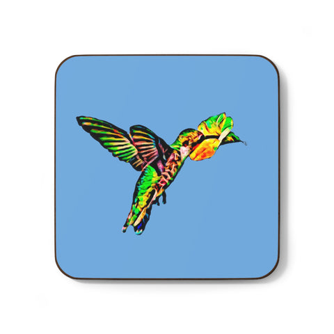 Hummingbird Emerald Sip Light Blue Hardboard Back Coaster