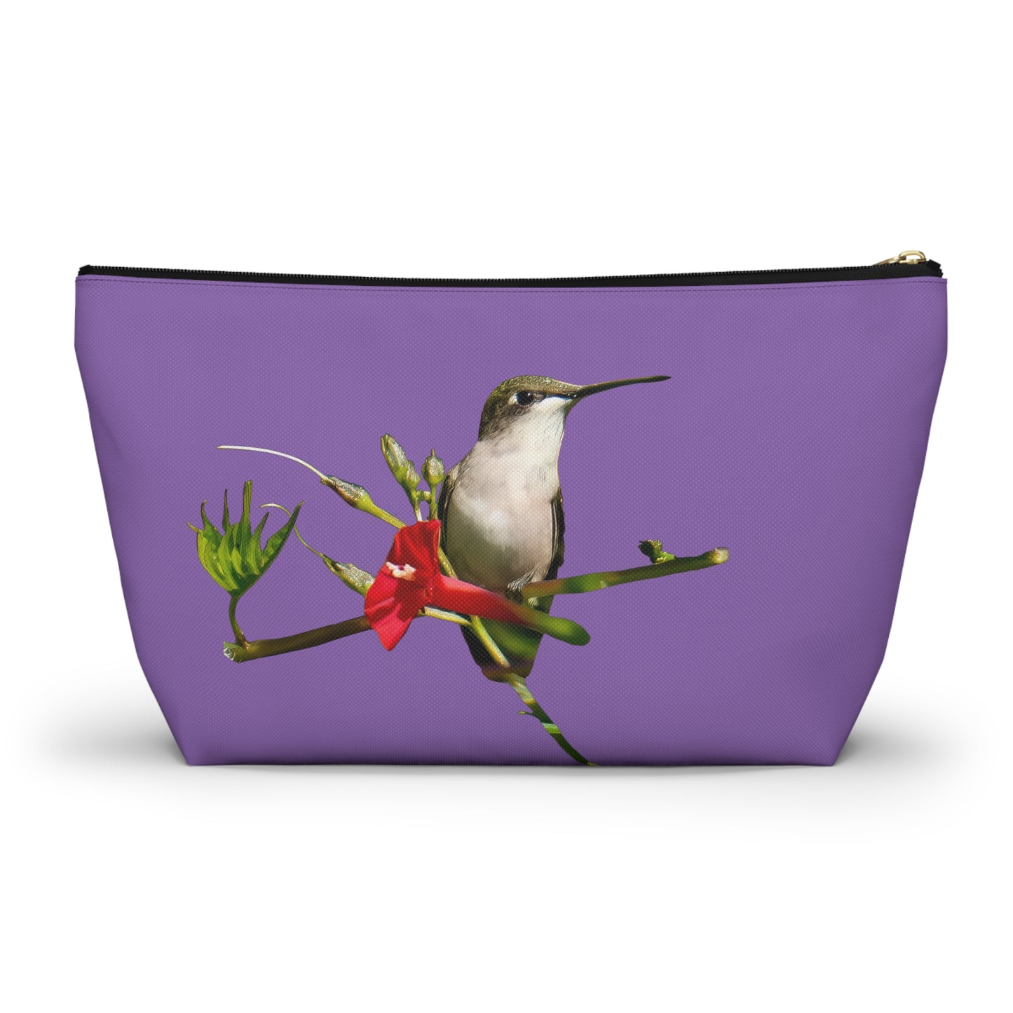 Hummingbird Red Bloom Day Purple Accessory Pouch w T-bottom