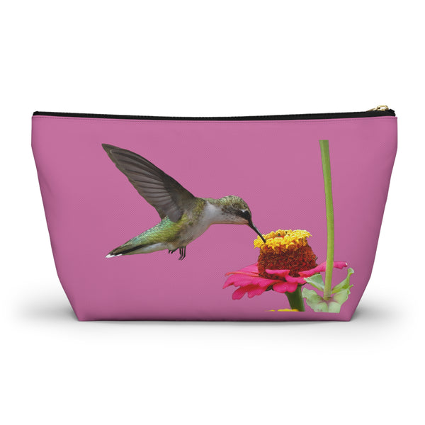 Hummingbird Zinnia Sip Neat Pink Accessory Pouch w T-bottom