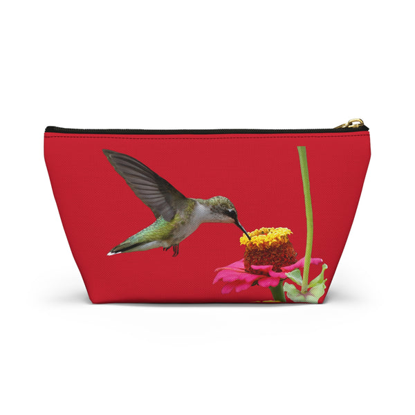 Hummingbird Zinnia Sip Red Accessory Pouch w T-bottom