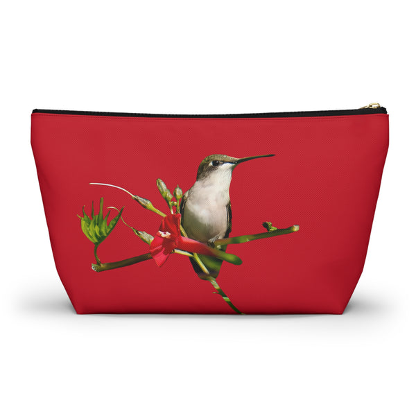 Hummingbird Red Bloom Red Accessory Pouch w T-bottom