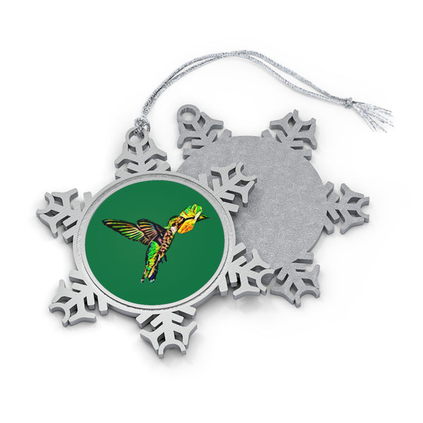 Hummingbird Emerald Sip Pewter Green Snowflake Ornament