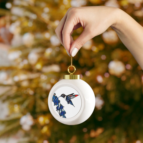 Hummingbird Blue Stick Ball Ornament