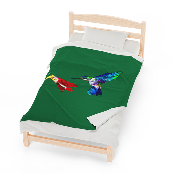 Hummingbird Sweet Green Velveteen Plush Blanket