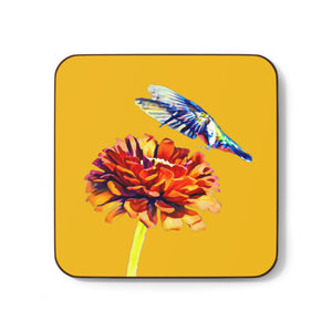 Hummingbird Wings Up Yellow Hardboard Back Coaster