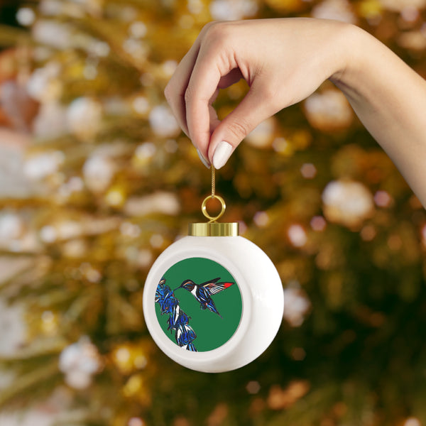 Hummingbird Blue Stick Green Ball Ornament