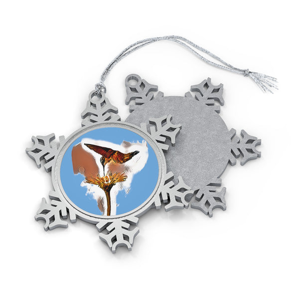 Hummingbird Flame Pewter Light Blue Snowflake Ornament 1