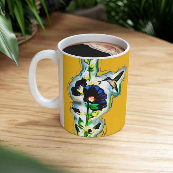 Hummingbird Standing Yellow Ceramic Mug 11oz