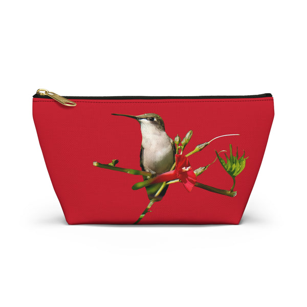 Hummingbird Red Bloom Red Accessory Pouch w T-bottom