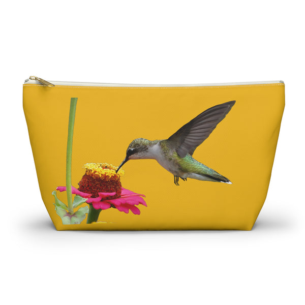Hummingbird Zinnia Sip Yellow Accessory Pouch w T-bottom