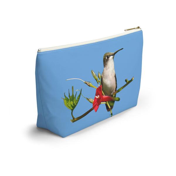 Hummingbird Red Bloom Light Blue Accessory Pouch w T-bottom