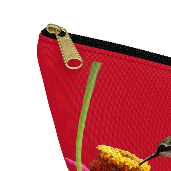 Hummingbird Zinnia Sip Red Accessory Pouch w T-bottom