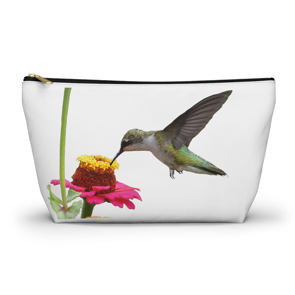 Hummingbird Zinnia Sip White Accessory Pouch w T-bottom